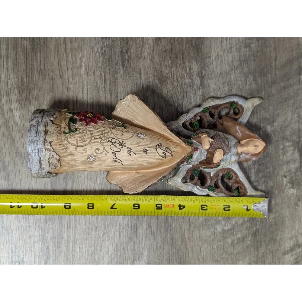 Joy to the World Birch Bark Christmas Angel Figurine Rustic Holiday Decor